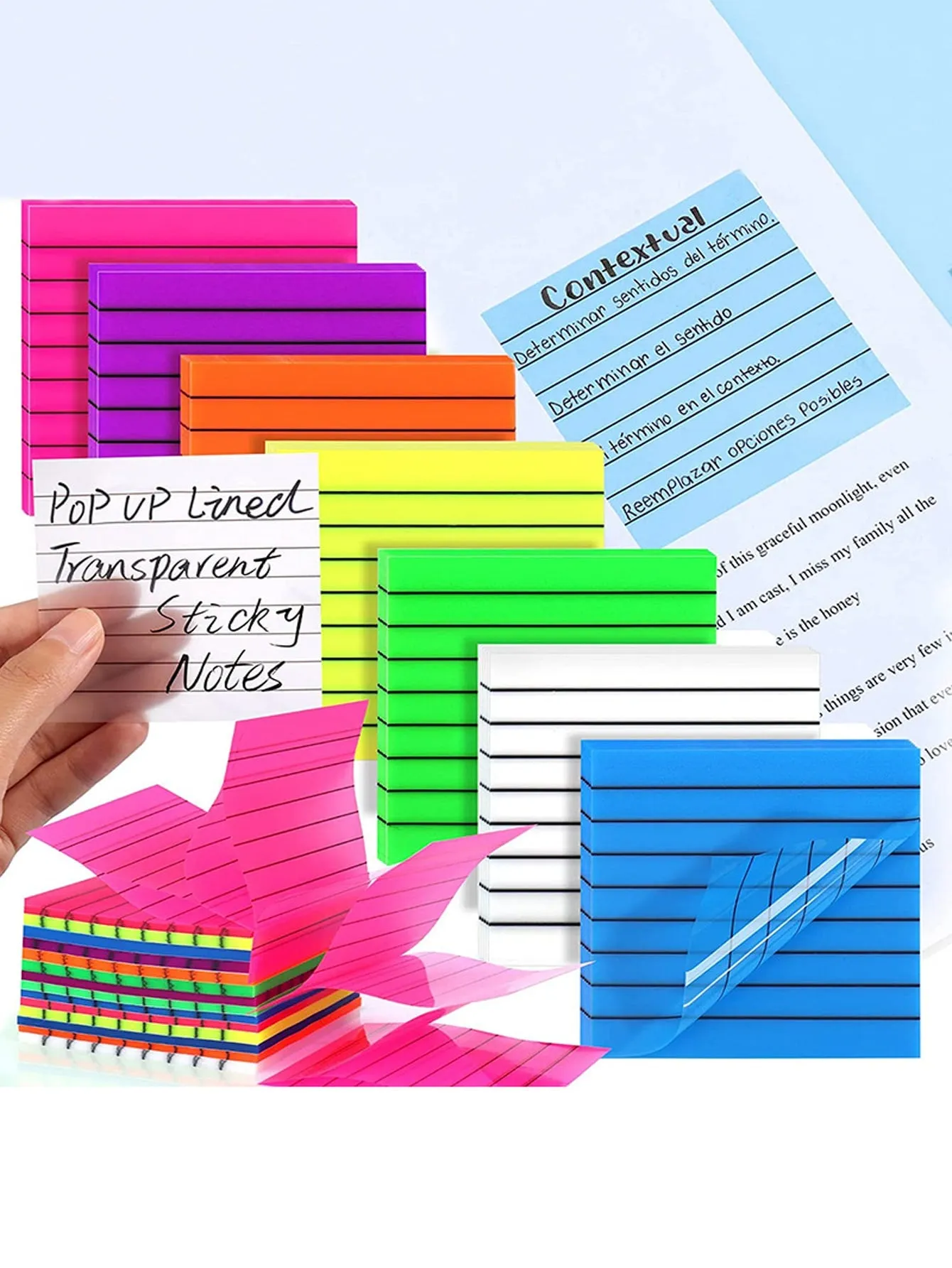 5pcs Ultra Fine Index Tabs Transparent Tear-off Sticky Tape Note Waterproof Writable Colorful Highlighter, Five Colors
