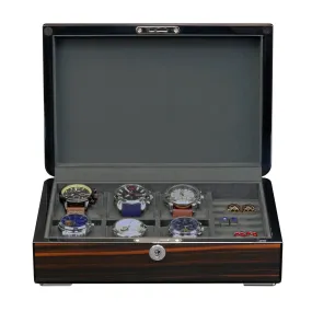 6 Slots Watch Box with Cufflinks Storage and Lock in Wooden Ebony