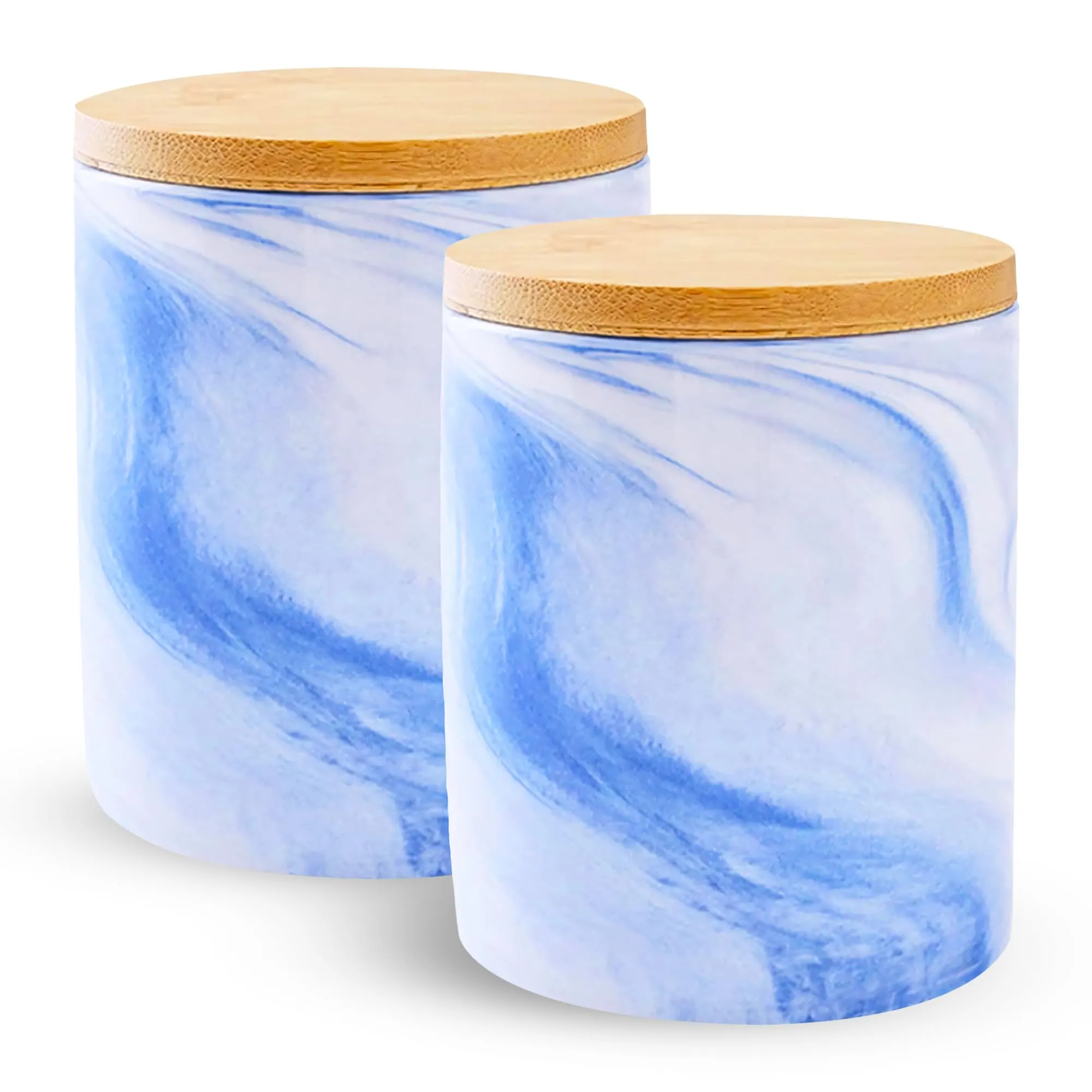Gleevers Ceramic Jar with Bamboo Lid Pack of 2 (400ml each) | Air Tight Containers for Kitchen Storage | Kitchen Organizer Items & Storage | Gift for Housewarming | Blue