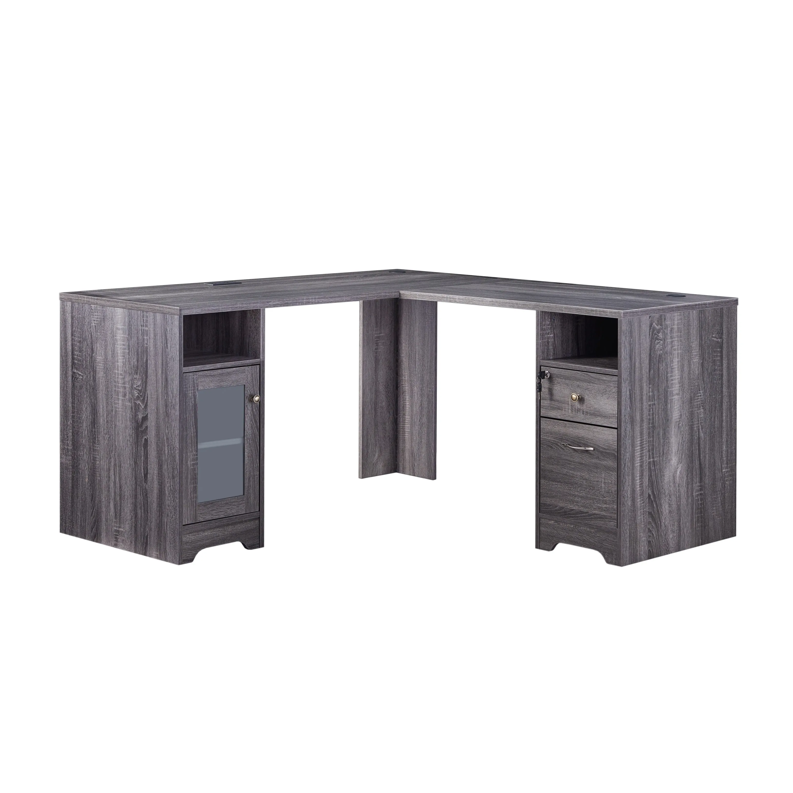 Swivler Transitional 59" L-Shaped Computer Desk with USB Ports